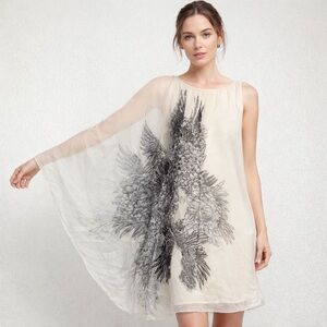 LEON MAX Limited Edition Silk Dress wearable art sheer overlay silk lining Small